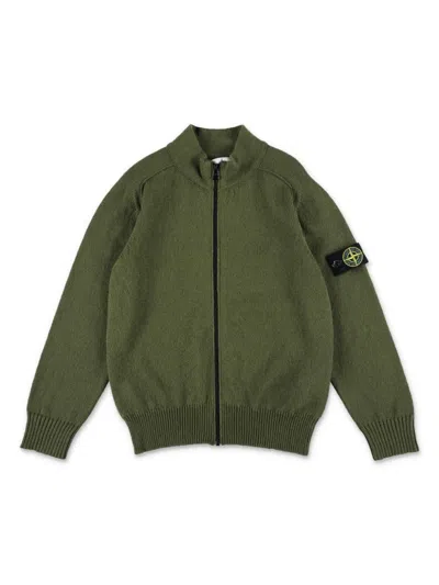 Stone Island Junior Kids' Fein Gestrickter Cardigan Mit Kompass In Green