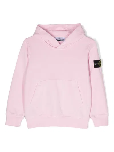 Stone Island Kids' Compass-badge Cotton Hoodie In 粉色