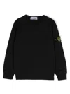Stone Island Black Crewneck Sweatshirt With Logo Patch On The Sleeve In Cotton Boy In Black