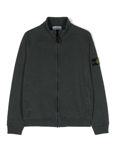Stone Island Kids' Compass-badge Zipped Sweatshirt In Blue