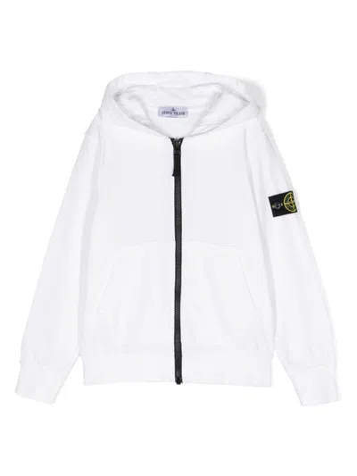 Stone Island Kids' Compass-patch Zip-up Hoodie In White