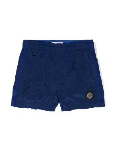 Stone Island Kids' Compass-motif Swim Shorts In Blue
