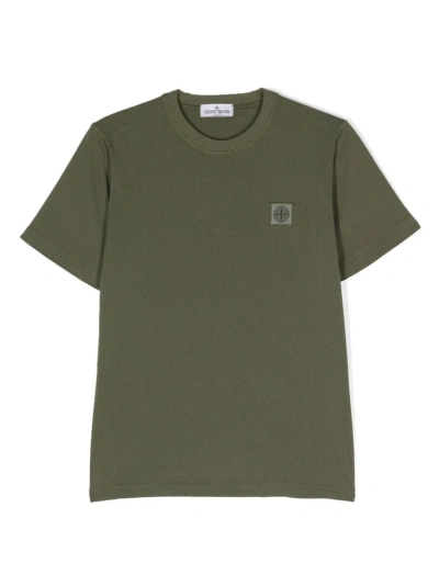 Stone Island Kids' Logo-patch T-shirt In Green