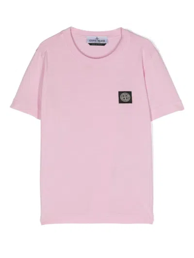 Stone Island Kids' Compass-motif Cotton T-shirt In Pink