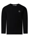 Stone Island Junior Black T-shirt For Boy With Iconic Compass