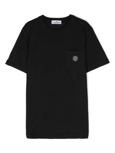 Stone Island Kids' Compass-patch Cotton T-shirt In Blue