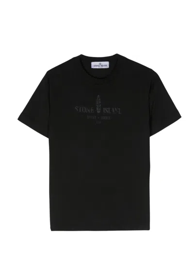Stone Island Junior Kids' Compass-print Cotton T-shirt In Black