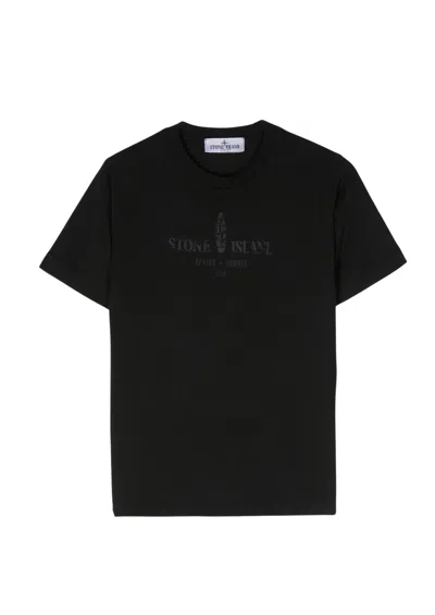 Stone Island Junior Kids' 罗盘印花棉t恤 In Black