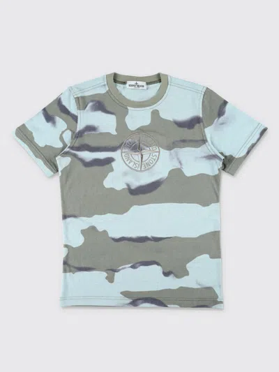 Stone Island Kids' T-shirt In Cotone Stampato  Junior In Blue