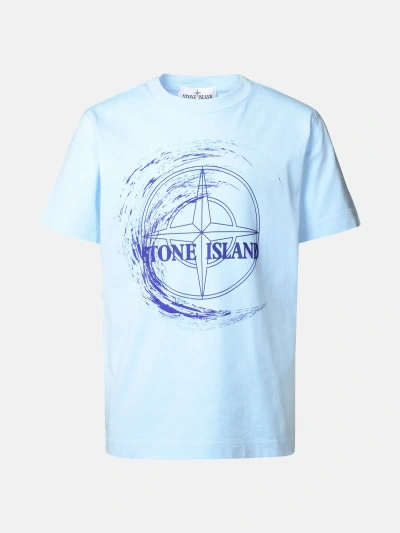 Stone Island Junior T-shirt Logo Waves In Light Blue
