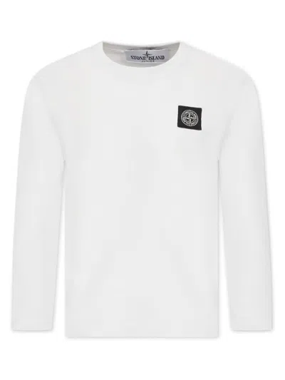 Stone Island Kids' Logo-patch Long-sleeve T-shirt In White