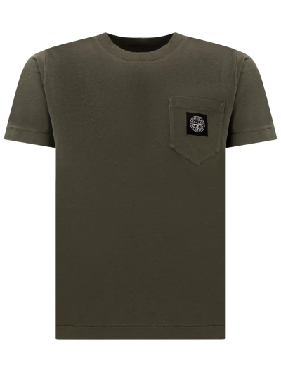 Stone Island Junior Kids' T-shirt With Logo In Olive