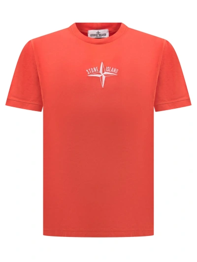 Stone Island Junior Kids' T-shirt With Logo In Orange Red