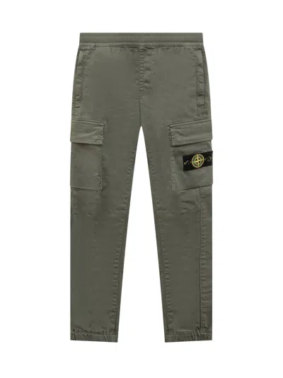 Stone Island Junior Kids' Compass-badge Tapered-leg Cargo Trousers In Green