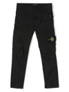 Stone Island Black Slim Cargo Pants With Logo Patch In Stretch Cotton Boy