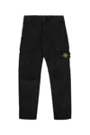 Stone Island Black Slim Cargo Pants With Logo Patch In Stretch Cotton Boy In Black