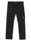 Stone Island Black Slim Cargo Pants With Logo Patch In Stretch Cotton Boy In Blue