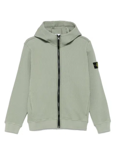 Stone Island Kids' Waffle-jersey Hoodie In Green