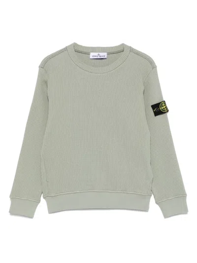 Stone Island Kids' Waffle-texture Sweater In Green