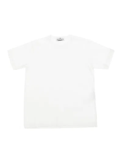 Stone Island Kids' White Crewneck T-shirt With Logo Embroidery In Cotton Boy