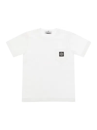 STONE ISLAND WHITE CREWNECK T-SHIRT WITH LOGO PATCH IN COTTON BOY