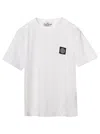STONE ISLAND JUNIOR WHITE CREWNECK T-SHIRT WITH PATCH LOGO IN COTTON BOY