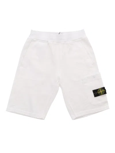 Stone Island Kids' White Fleece Bermuda Shorts