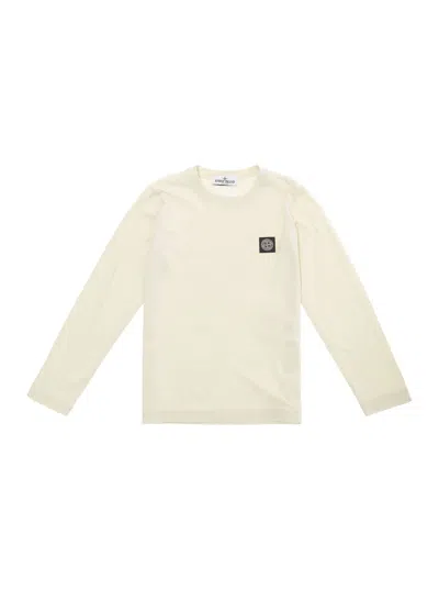 Stone Island Kids' White Long Sleeve T-shirt With Logo Patch In Cotton Boy