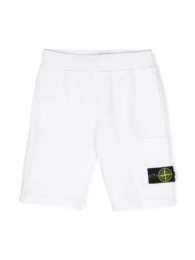 Stone Island Junior Kids' White Sports Shorts With Logo In Bianco