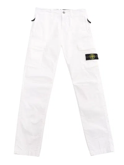 Stone Island Kids' White Trousers With Pockets