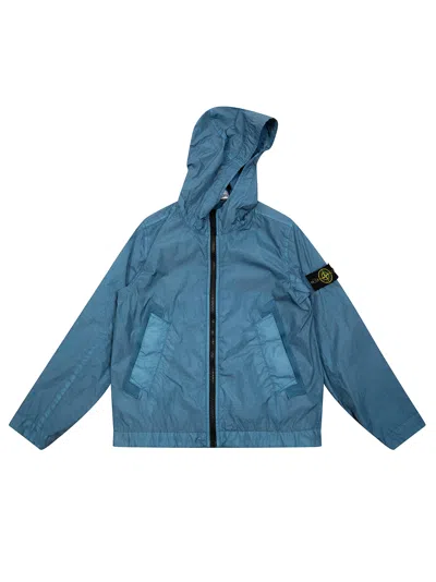 Stone Island Junior Youth Windbreaker Jacket With Hood In Blue
