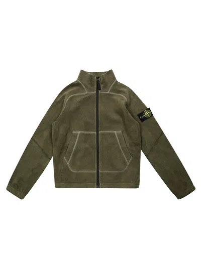 Stone Island Junior Zip Sweatshirt With Logo Badge In Brown