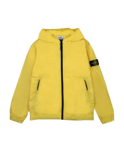 Stone Island Junior Zipped Hooded Rain Jacket In Yellow