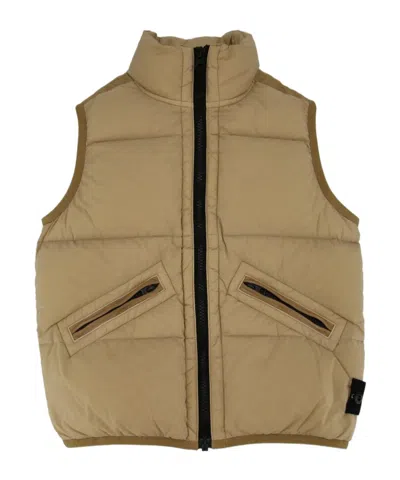 Stone Island Junior Zipped Padded Vest In Brown