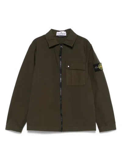Stone Island Kids' Zipped Shirt In Green
