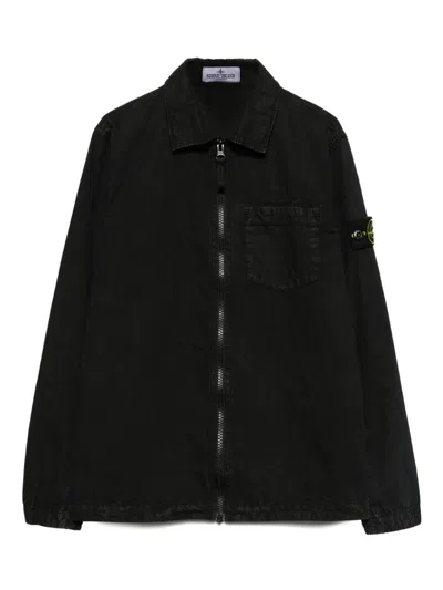Stone Island Kids' Zipped Shirt Jacket In Black