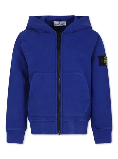 Stone Island Kids' Logo Patch Hoodie In Blue