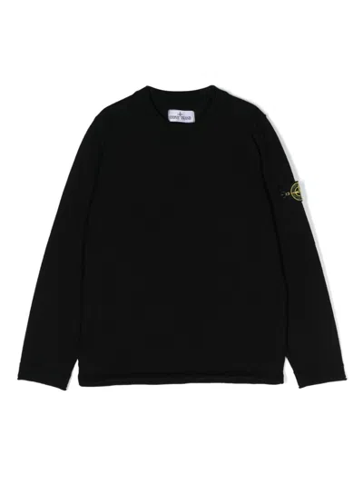 Stone Island Compass-motif Cotton Sweatshirt In Black