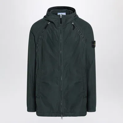 Stone Island Juniper Green Rainproof Canvas Jacket In Black