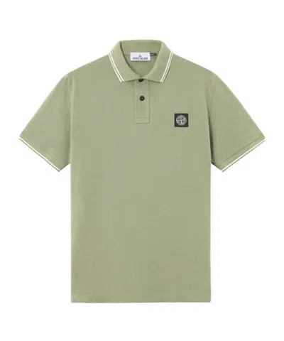 Stone Island Logo-patch Tipped Polo Shirt In Green