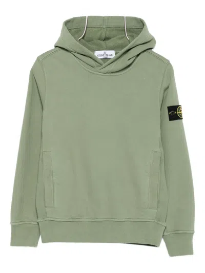 Stone Island Kids' Kangaroo-pocket Hoodie In Green