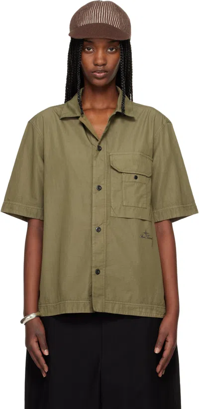 Stone Island Khaki 1100026 Cotton Nylon Micro Ripstop Shirt In Green