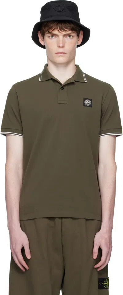 Stone Island Khaki 2200007 Organic Cotton Piqué Polo In Green