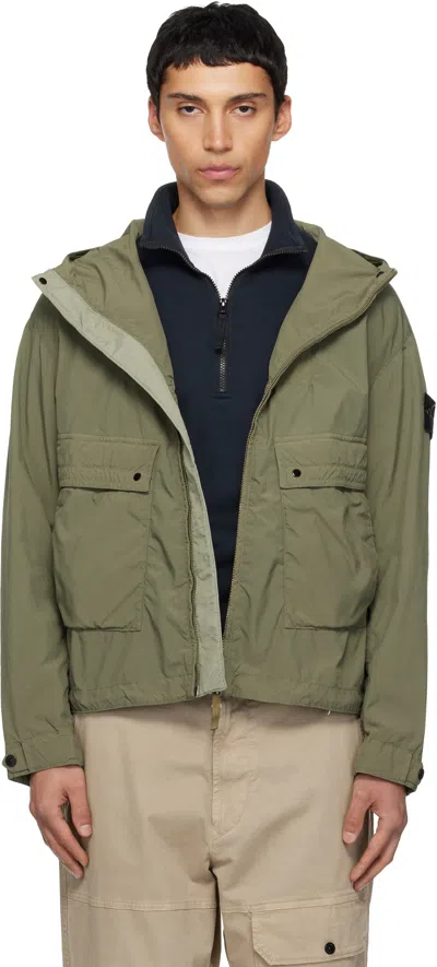 Stone Island Khaki 4100052 Light Compact Touch Short Jacket In Green