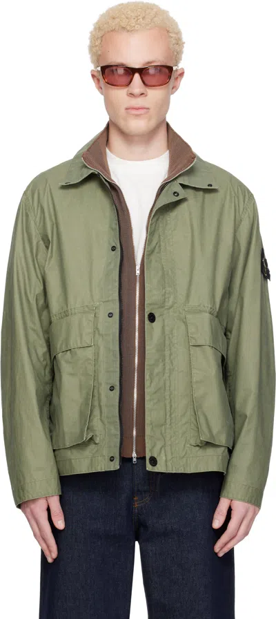 Stone Island Khaki 4100054 Waxed Pigment Cotton Tela Jacket In Green