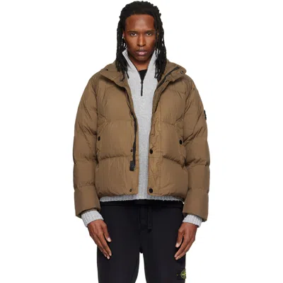 Stone Island Khaki 4100109 Crinkle Reps Ny Down Jacket In Brown