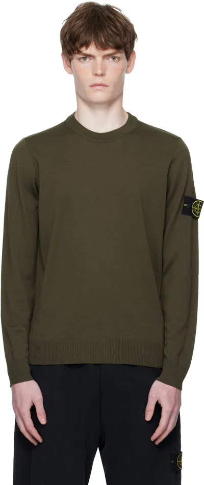 Stone Island Khaki 5100071 Light Rws Pure Wool Sweater In Green