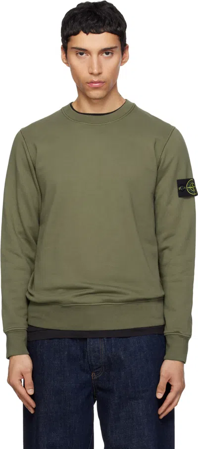 Stone Island Regular Fit Crewneck Midweight Sweatshirt With Pocket In Green