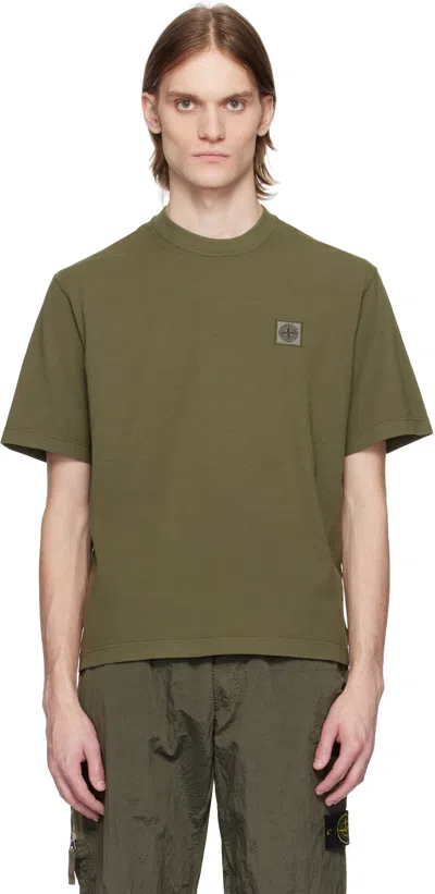 Stone Island Khaki Combed Organic Cotton Jersey T-shirt In V0054 Military Green