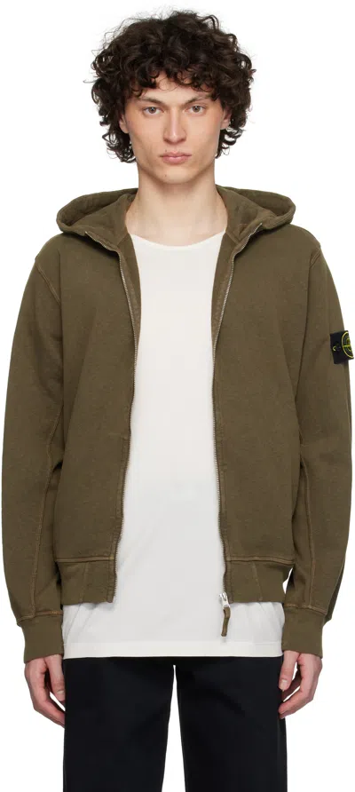 Stone Island Khaki Malfilé Fleece Old Effect Hoodie In V0154 Military Green